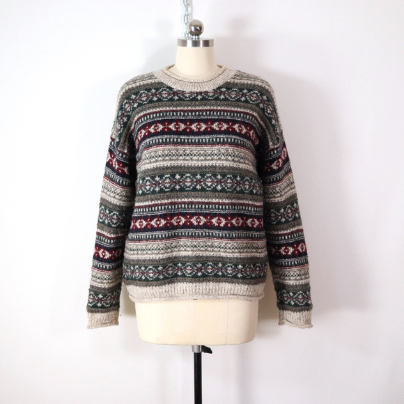 Vintage Sweaters - vintage 90s fair isle wool sweater M oversize